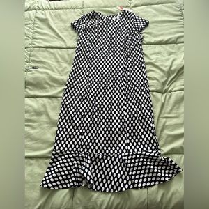 Fit & a Little Flare’ Shaped- Navy & White Polka Dot Dress